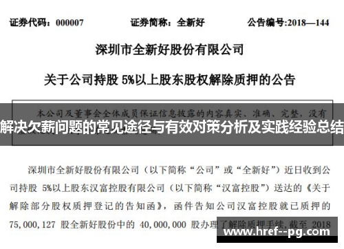 解决欠薪问题的常见途径与有效对策分析及实践经验总结