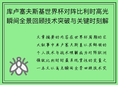 库卢塞夫斯基世界杯对阵比利时高光瞬间全景回顾技术突破与关键时刻解析